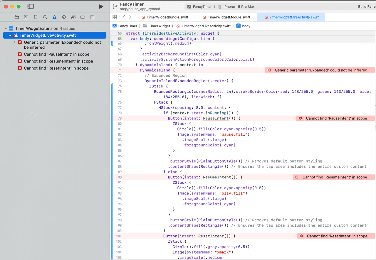 Xcode Intent Errors